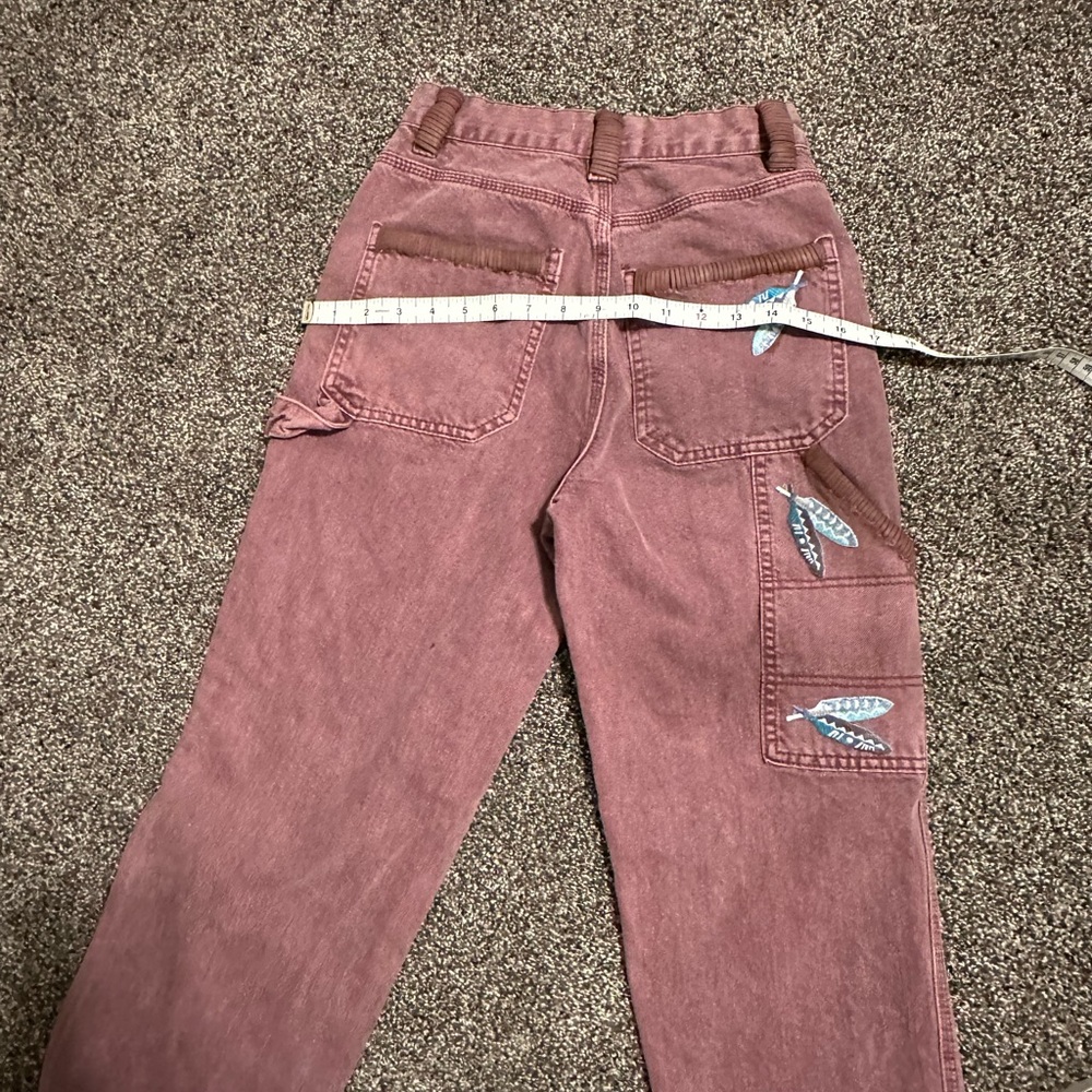 Redhawk Designs hand crafted Jeans - Dusty Pink w/Feather Patch accents sz 24 - Picture 5 of 8